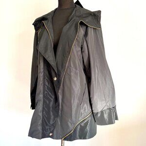 NWT Dorman Women's Fashion Hooded Black Rain Jacket Zip & Snap W/ Pockets XL